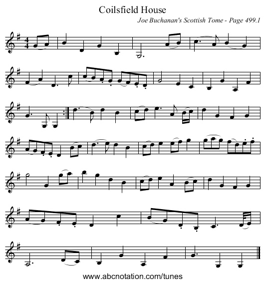 Coilsfield House - staff notation