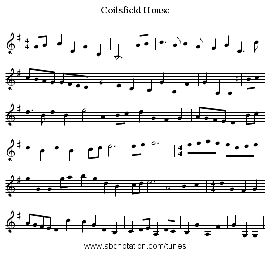 Coilsfield House - staff notation