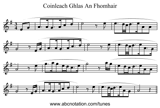 Coinleach Ghlas An Fhomhair - staff notation