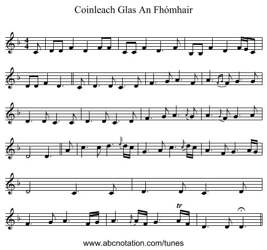 Coinleach Glas An Fhómhair - staff notation