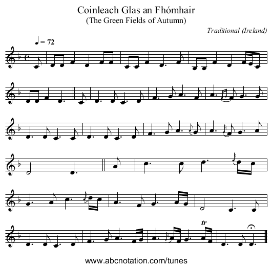Coinleach Glas an Fhómhair - staff notation