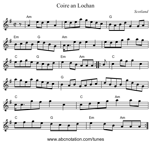 Coire an Lochan - staff notation