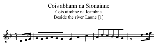 Cois abhann na Sionainne - staff notation