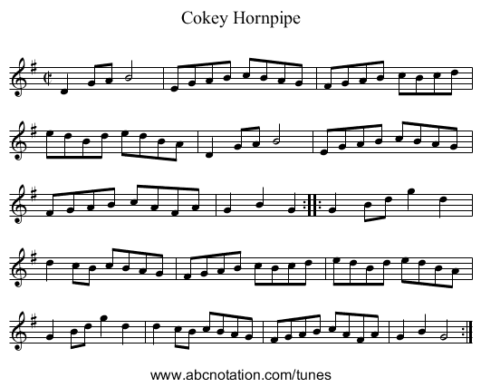 Cokey Hornpipe - staff notation