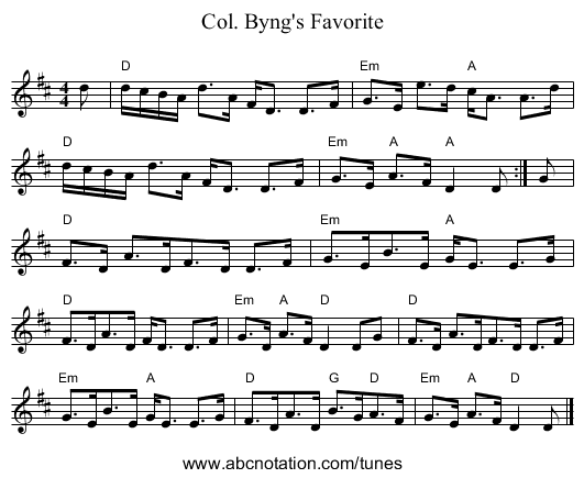 Col. Byng's Favorite - staff notation