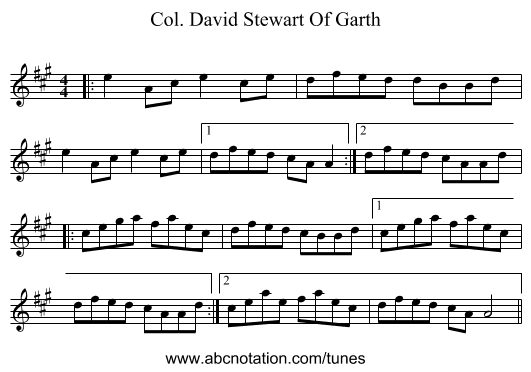 Col. David Stewart Of Garth - staff notation