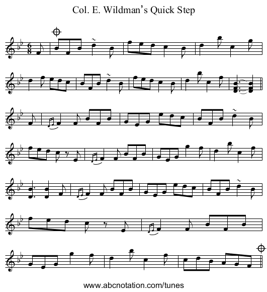Col. E. Wildman’s Quick Step - staff notation