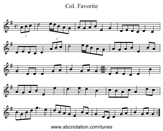 Col. Favorite - staff notation