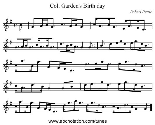 Col. Garden's Birth day - staff notation