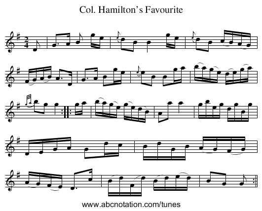 Col. Hamilton’s Favourite - staff notation