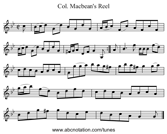 Col. Macbean's Reel - staff notation