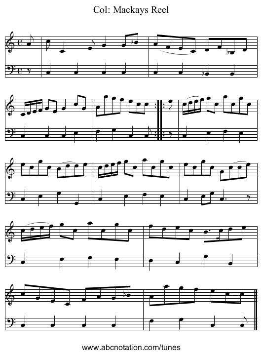 Col: Mackays Reel - staff notation