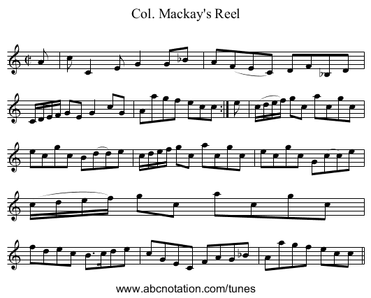 Col. Mackay's Reel - staff notation