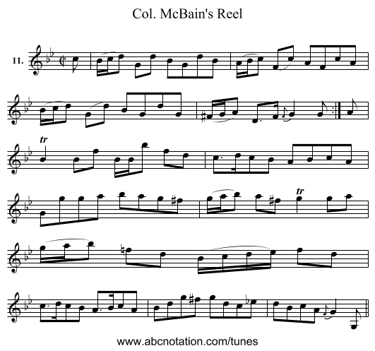 Col. McBain's Reel - staff notation