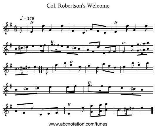 Col. Robertson's Welcome - staff notation