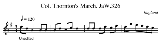 Col. Thornton's March. JaW.326 - staff notation