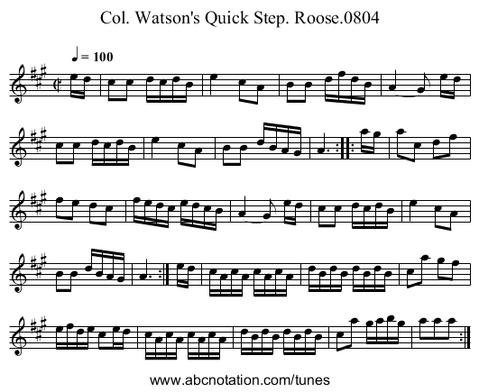 Col. Watson's Quick Step. Roose.0804 - staff notation