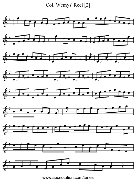 Col. Wemys' Reel [2] - staff notation