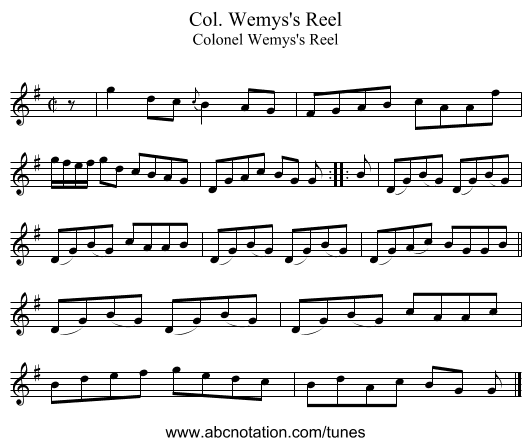 Col. Wemys's Reel - staff notation