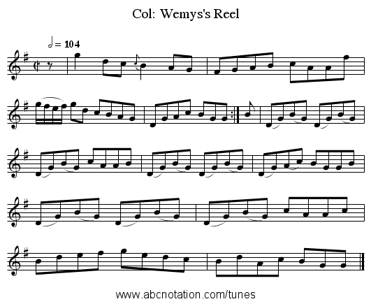 Col: Wemys's Reel - staff notation