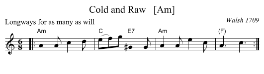 Cold and Raw   [Am] - staff notation