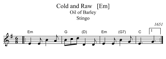 Cold and Raw   [Em] - staff notation
