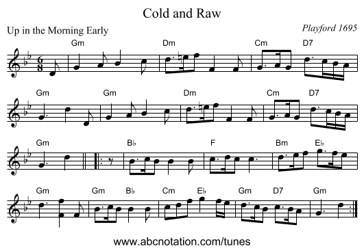Cold and Raw - staff notation