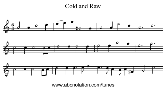Cold and Raw - staff notation