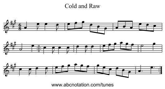 Cold and Raw - staff notation