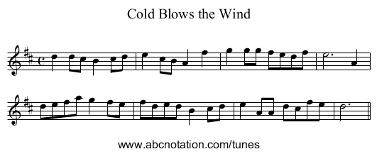 Cold Blows the Wind - staff notation