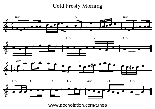 Cold Frosty Morning - staff notation