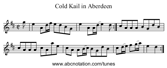 Cold Kail in Aberdeen - staff notation