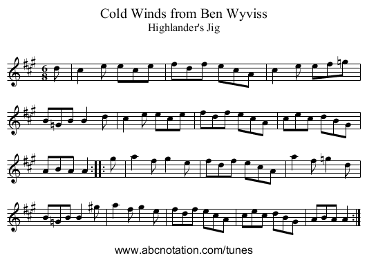 Cold Winds from Ben Wyviss - staff notation