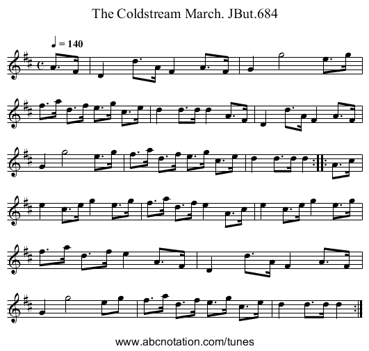 Coldstream March. JBut.684, The - staff notation