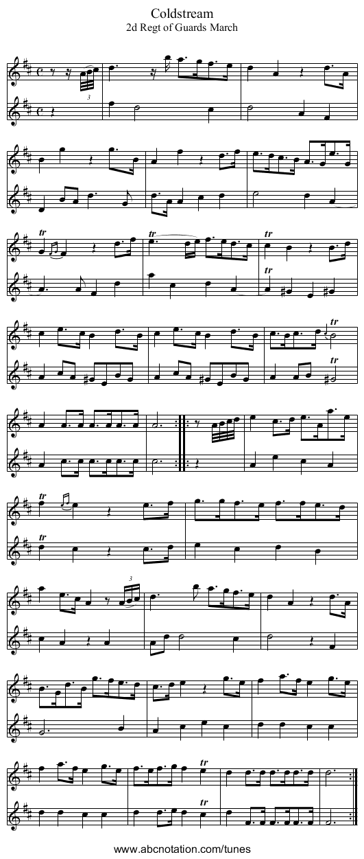 Coldstream - staff notation
