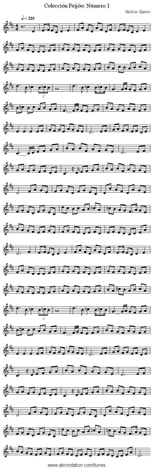 Colección Feij&oacute;o: N&uacute;mero 1 - staff notation