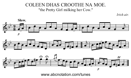 COLEEN DHAS CROOTHE NA MOE. - staff notation