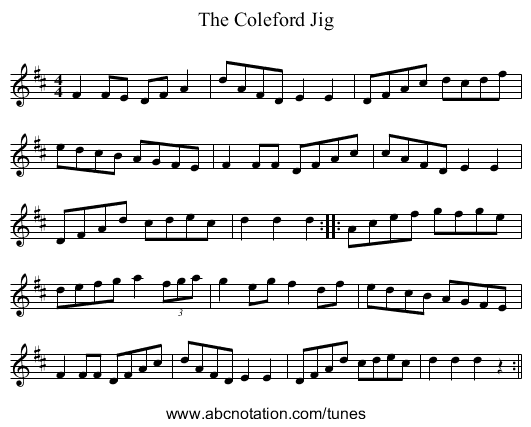 Coleford Jig, The - staff notation