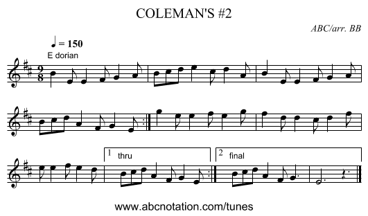 COLEMAN'S #2 - staff notation