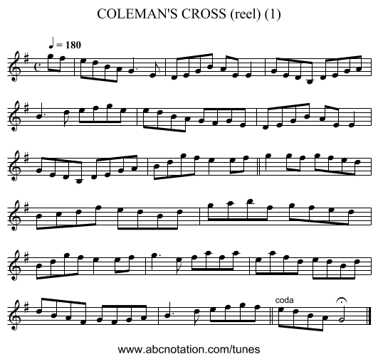 COLEMAN'S CROSS (reel) (1) - staff notation