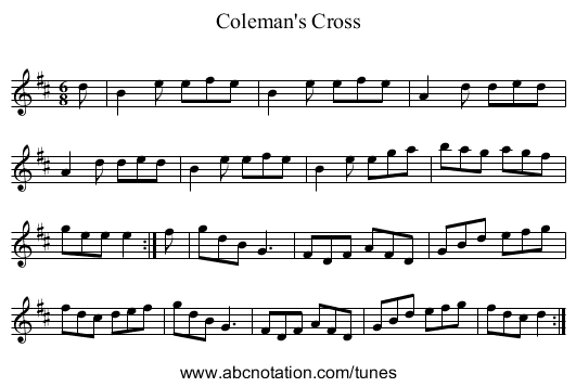 Coleman's Cross - staff notation
