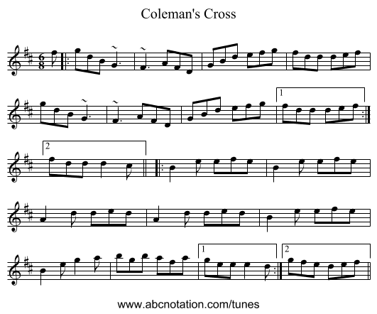 Coleman's Cross - staff notation