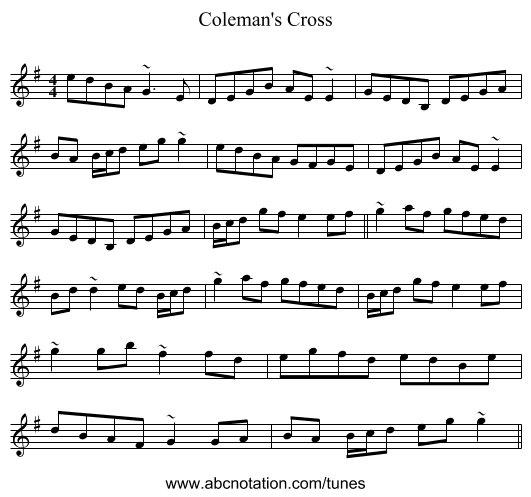 Coleman's Cross - staff notation
