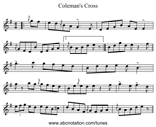 Coleman's Cross - staff notation