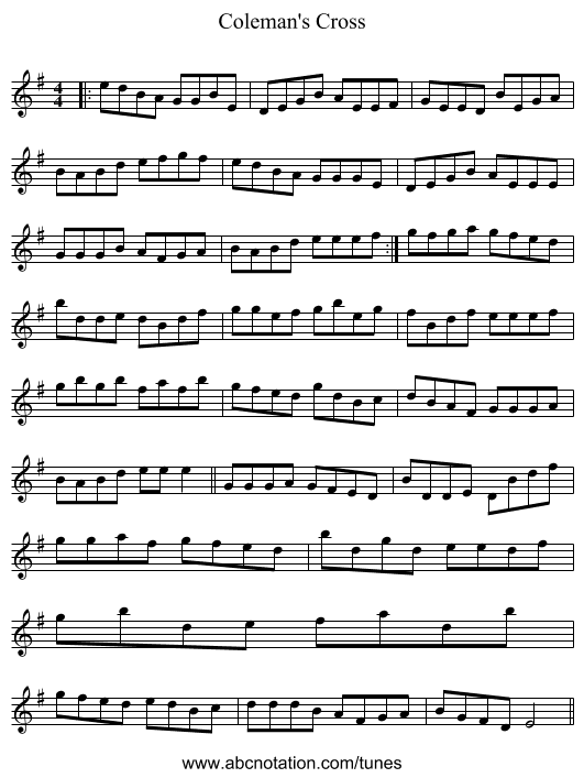 Coleman's Cross - staff notation