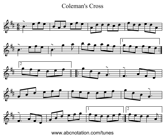 Coleman's Cross - staff notation