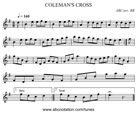 COLEMAN'S CROSS - staff notation