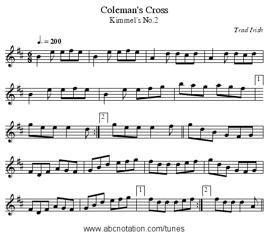 Coleman's Cross - staff notation