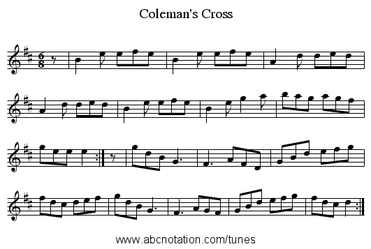 Coleman's Cross - staff notation