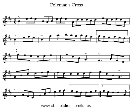 Coleman's Cross - staff notation